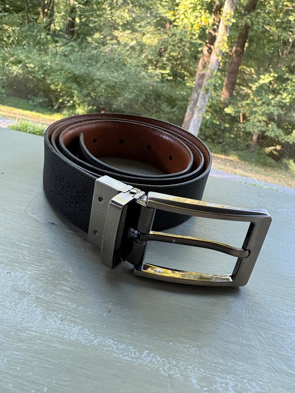 Murano Mens 36 Leather Reversible Belt Black Cognac Brown Silver Buckle